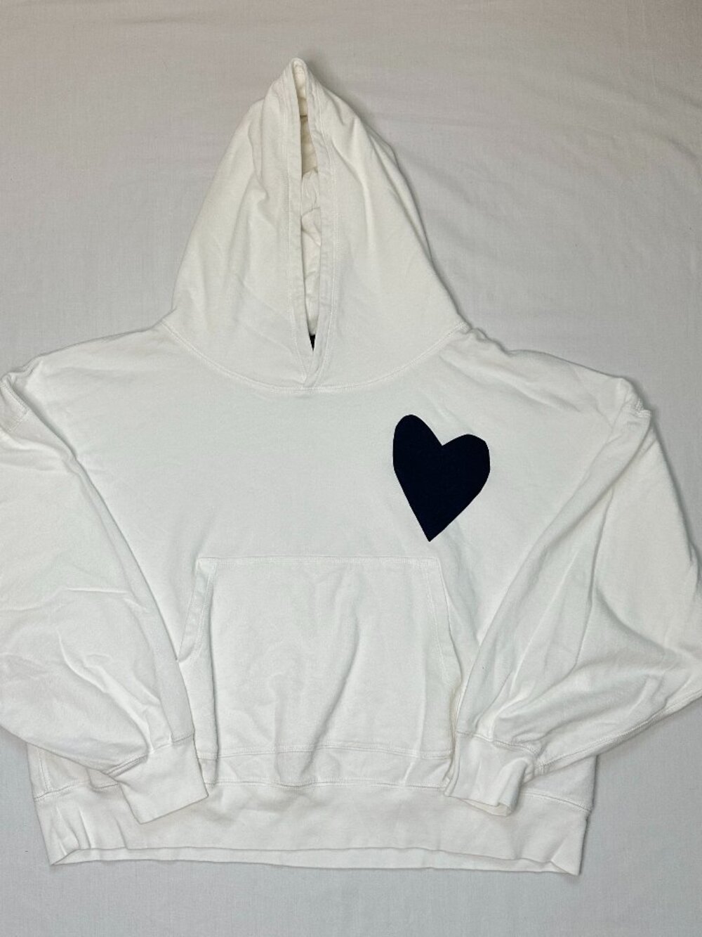 J. Crew NWOT Women's L White Heart Hoodie Oversized Cropped Pullover Sweatshirt